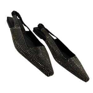 ZARA Sparkly Rhinestone Slingback Flats Black size 40 / US 9